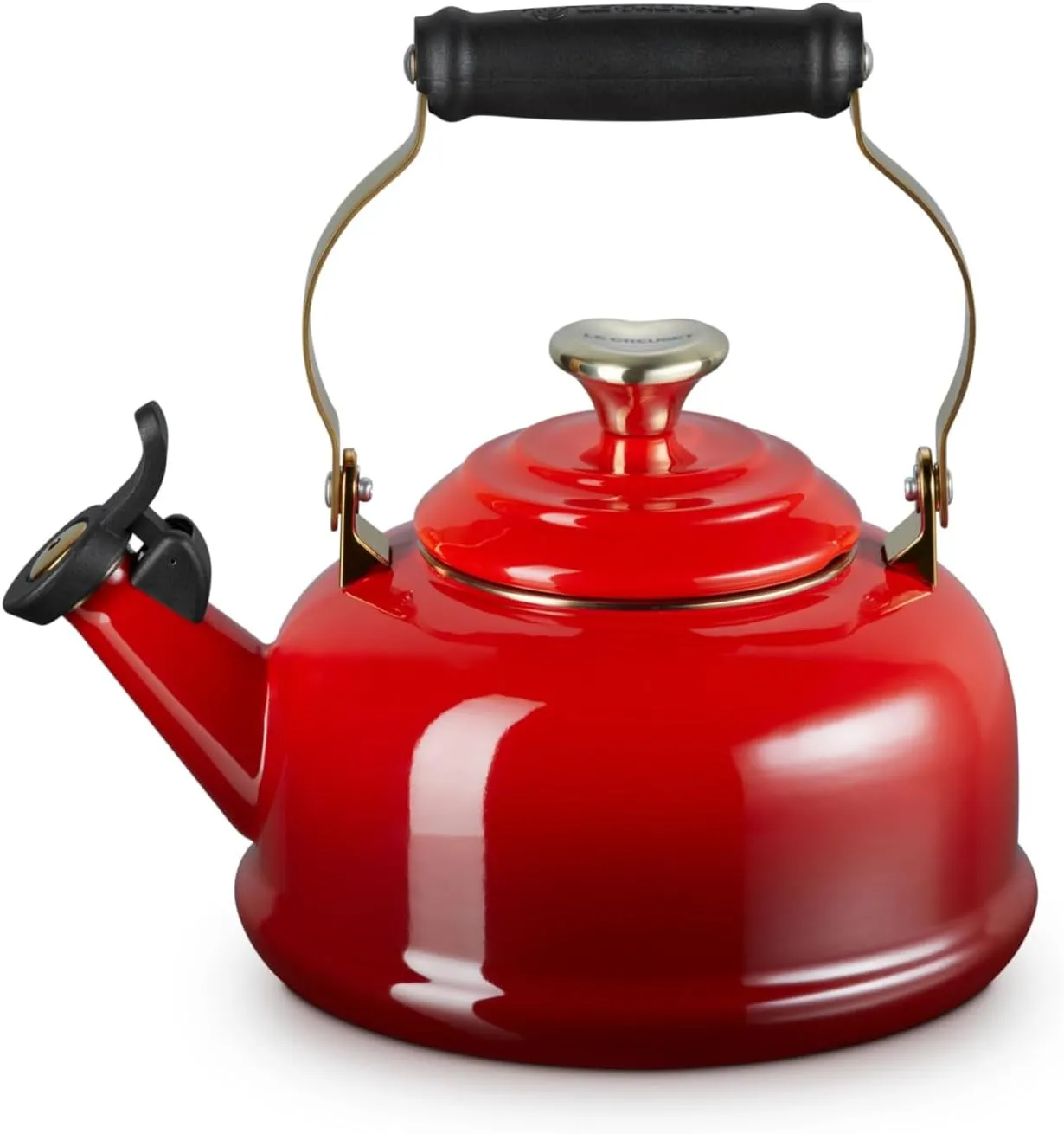 Le Creuset Enamel on Steel Whistling Tea Kettle, 1.7 Qt., Cerise with Light Gold Heart Knob