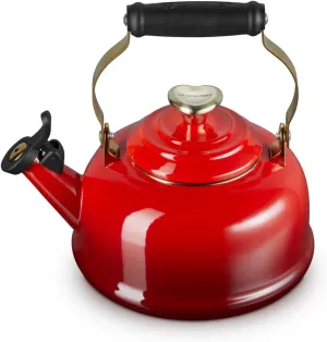 Le Creuset Enamel on Steel Whistling Tea Kettle, 1.7 Qt., Cerise with Light Gold Heart Knob