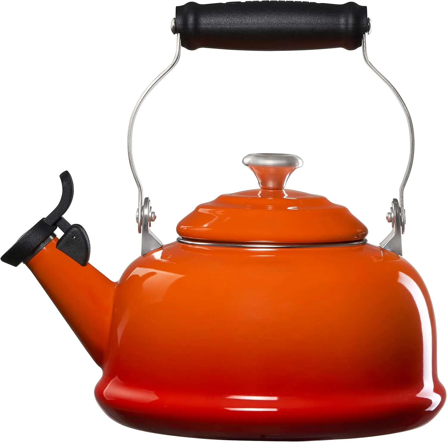 Le Creuset Enamel On Steel Whistling Tea Kettle with Metal Finishes, 1.7 qt., Flame