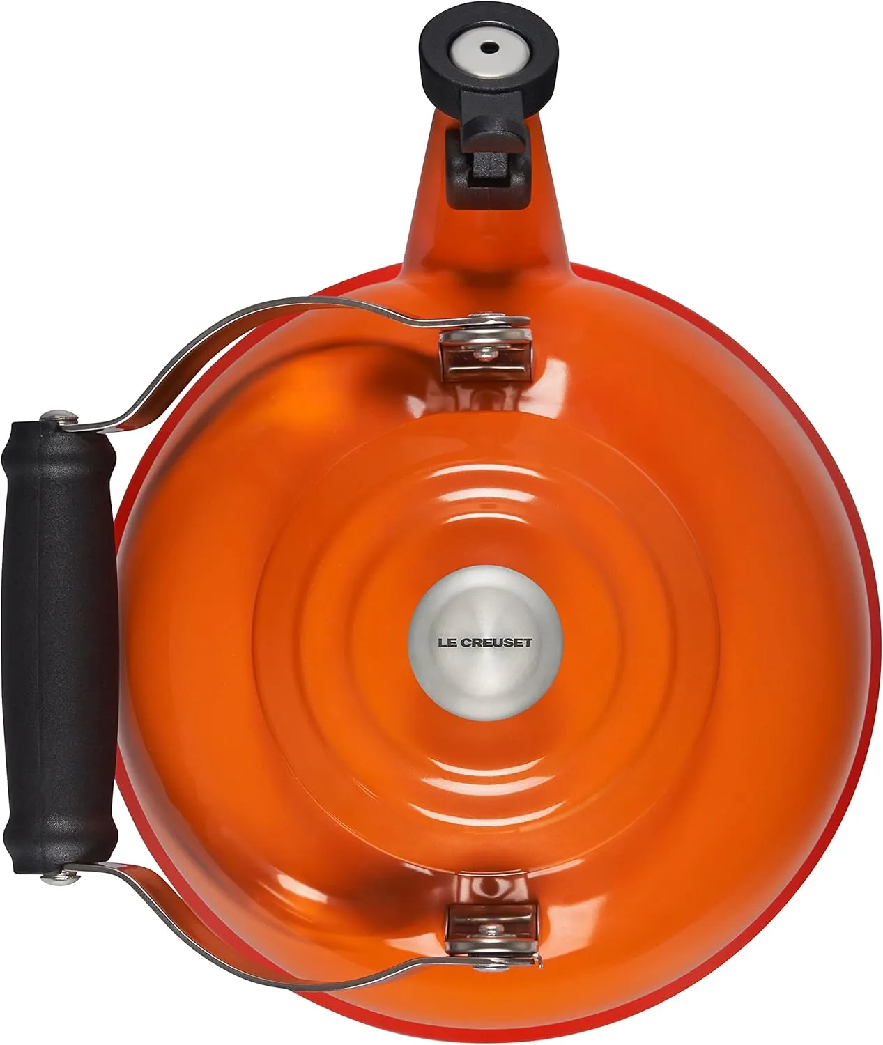 Le Creuset Enamel On Steel Whistling Tea Kettle with Metal Finishes, 1.7 qt., Flame