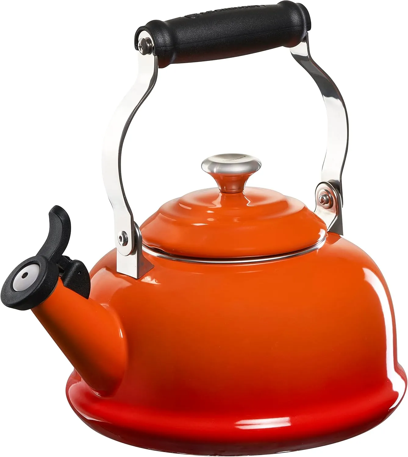 Le Creuset Enamel On Steel Whistling Tea Kettle with Metal Finishes, 1.7 qt., Flame