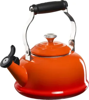 Le Creuset Enamel On Steel Whistling Tea Kettle with Metal Finishes, 1.7 qt., Flame