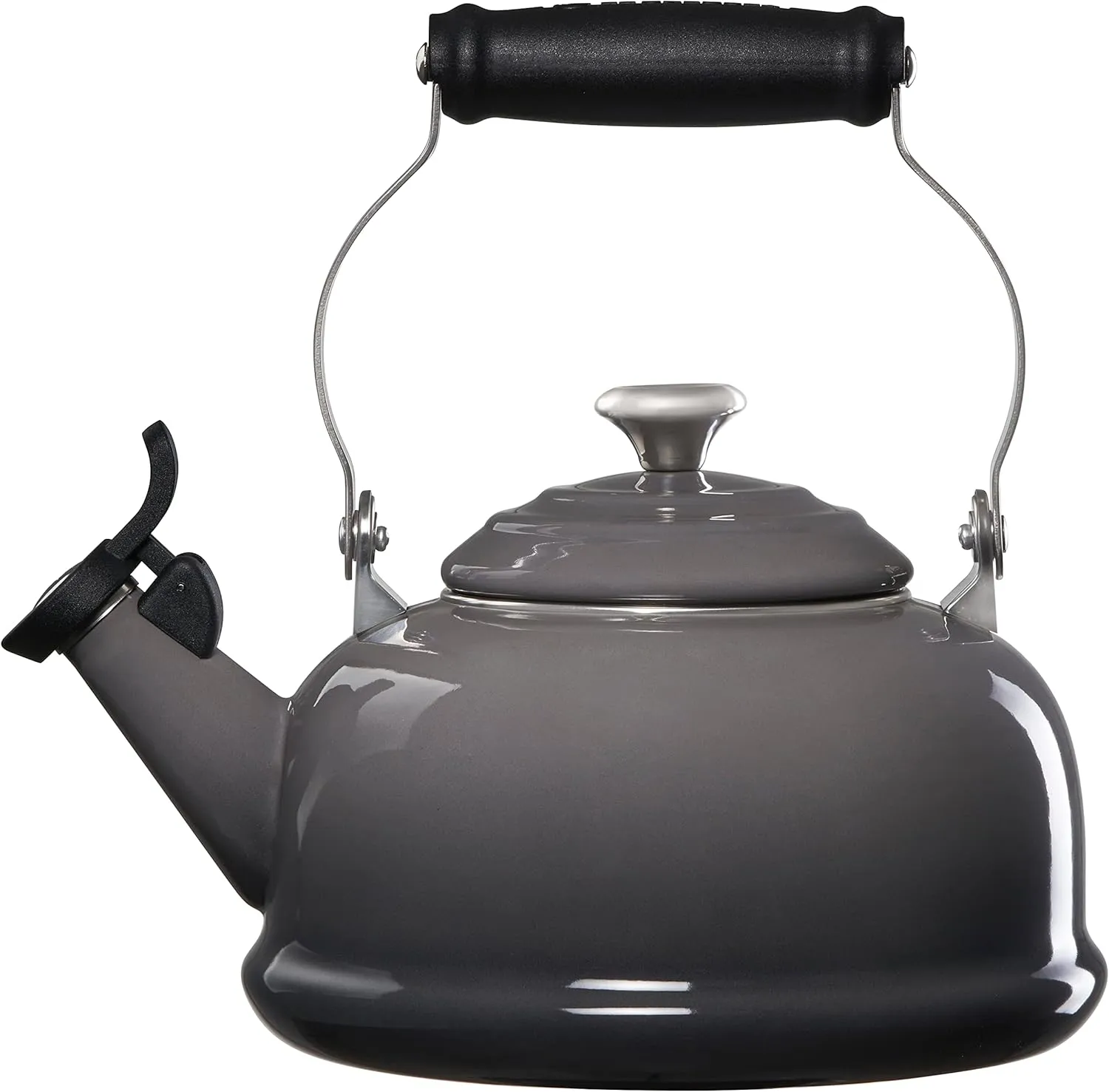 Le Creuset Enamel On Steel Whistling Tea Kettle with Metal Finishes, 1.7 qt., Oyster