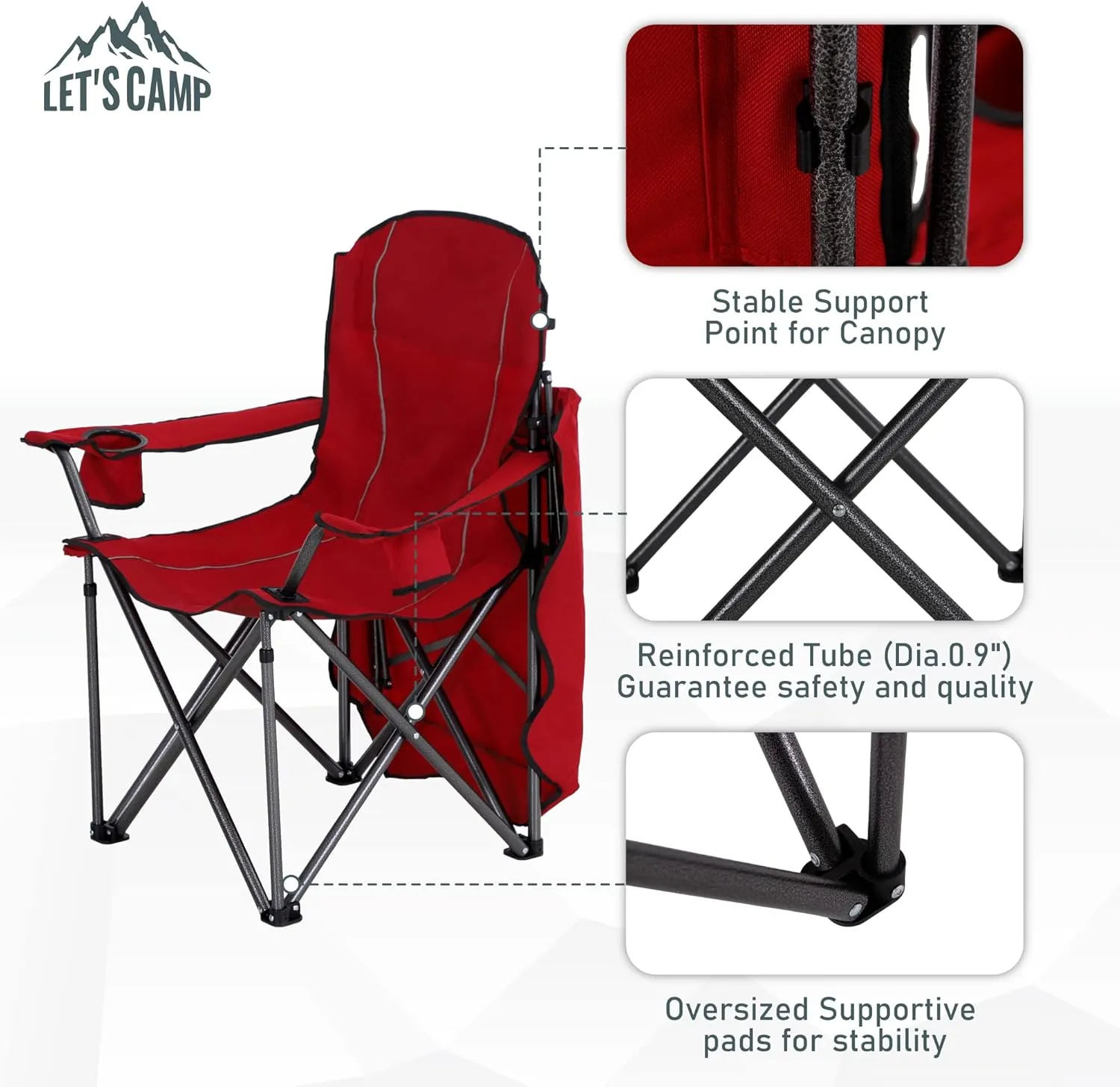 LET'S CAMP Camp Chair with Shade Canopy Folding Camping Recliner Chair with Carry Bag for Outdoor Camping Hiking Beach, Heavy Duty 350 LBS