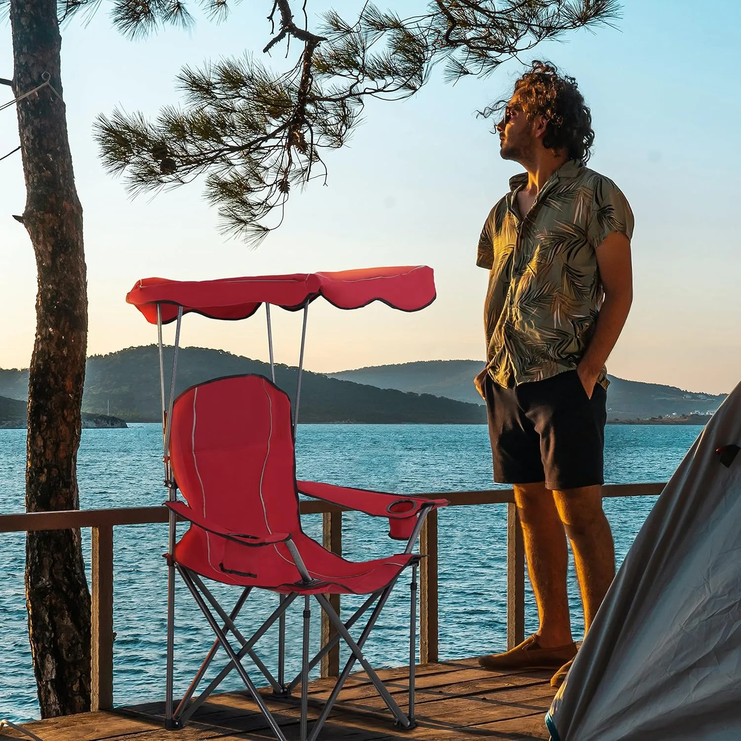 LET'S CAMP Camp Chair with Shade Canopy Folding Camping Recliner Chair with Carry Bag for Outdoor Camping Hiking Beach, Heavy Duty 350 LBS