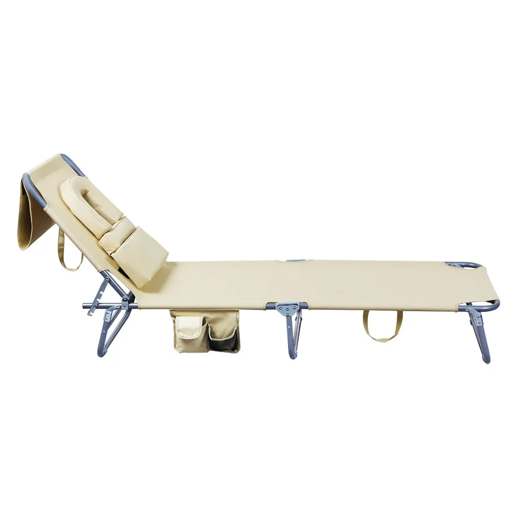 Levede Foldable Beach Lounge Chairs with Face Hole Khaki-SA_Rural