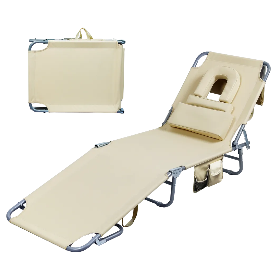 Levede Foldable Beach Lounge Chairs with Face Hole Khaki-SA_Rural