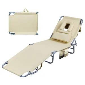 Levede Foldable Beach Lounge Chairs with Face Hole Khaki-SA_Rural