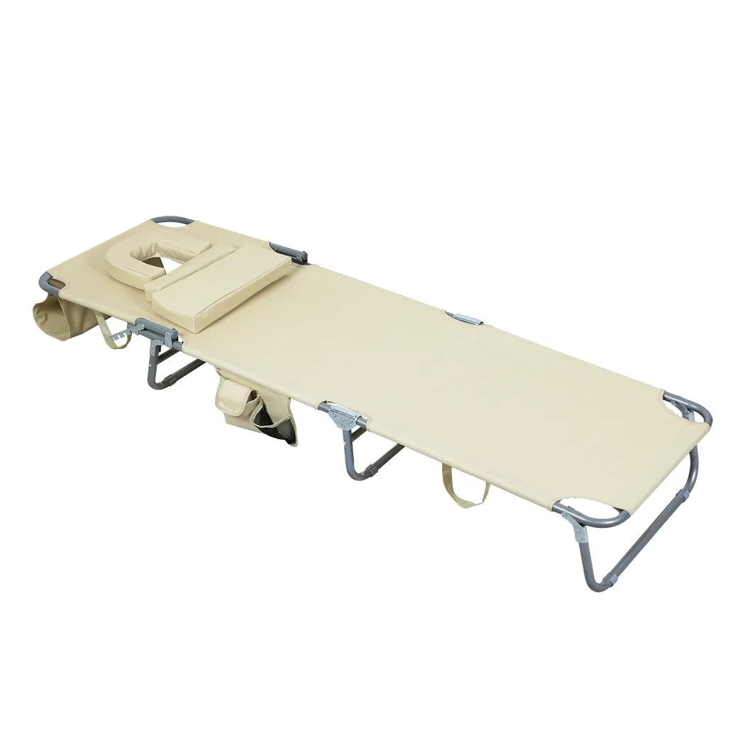 Levede Foldable Beach Lounge Chairs with Face Hole Khaki-SA_Rural