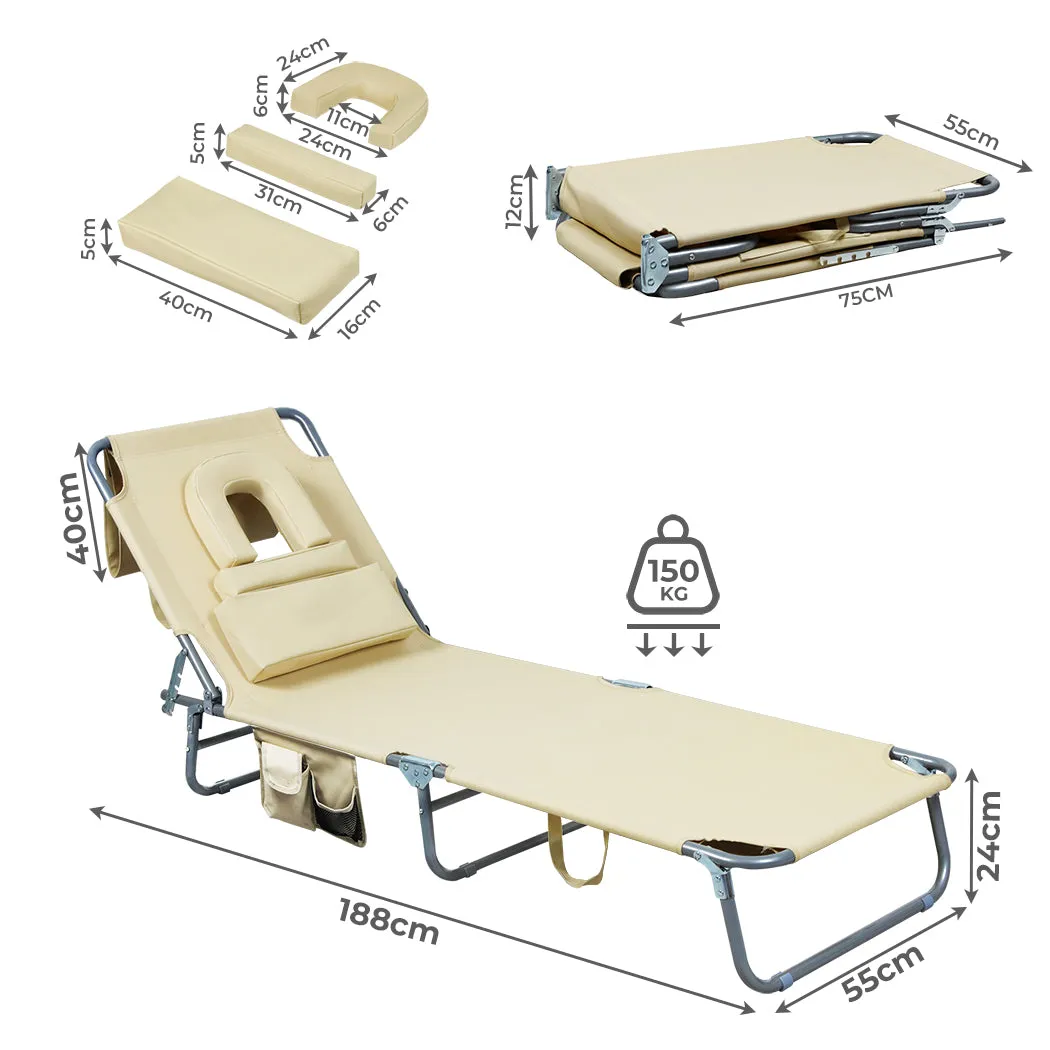Levede Foldable Beach Lounge Chairs with Face Hole Khaki-SA_Rural