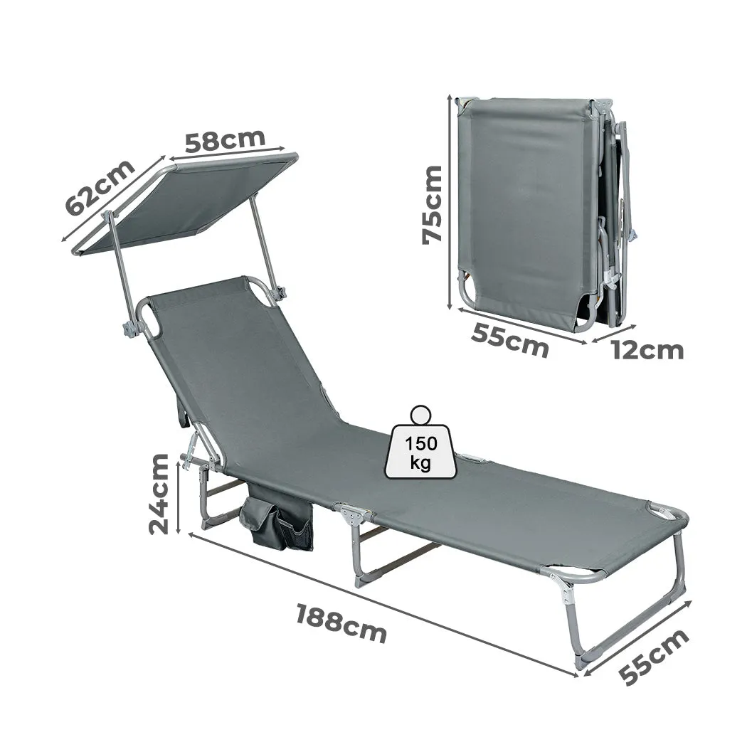 Levede Foldable Lounge Chairs with Canopy Grey-NSW_Rural