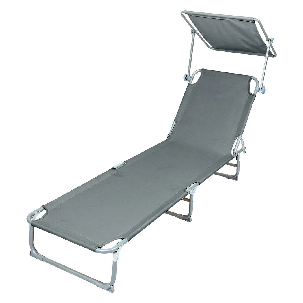Levede Foldable Lounge Chairs with Canopy Grey-NSW_Rural