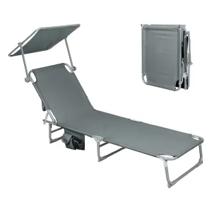 Levede Foldable Lounge Chairs with Canopy Grey-NSW_Rural