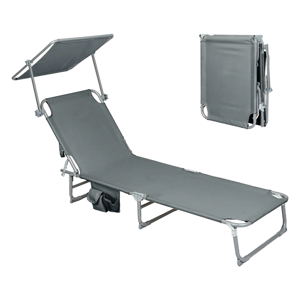 Levede Foldable Lounge Chairs with Canopy Grey-NSW_Rural