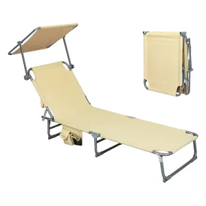 Levede Foldable Lounge Chairs with Canopy Khaki-QLD_Rural