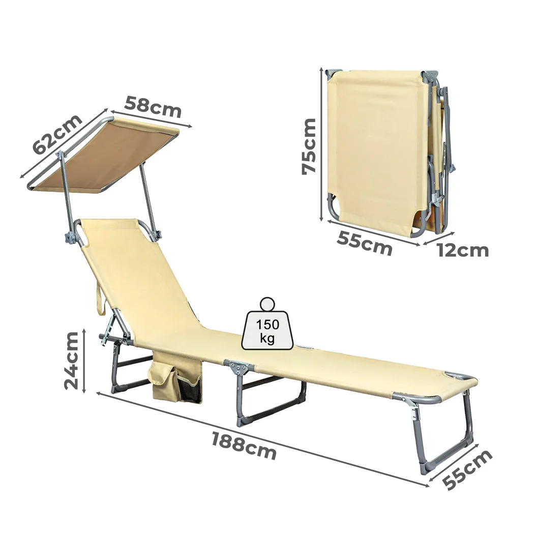 Levede Foldable Lounge Chairs with Canopy Khaki-QLD_Rural