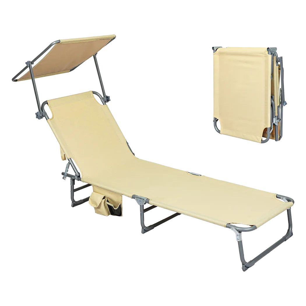 Levede Foldable Lounge Chairs with Canopy Khaki-QLD_Rural