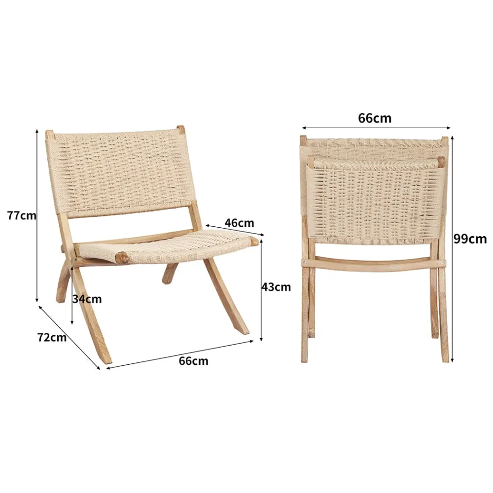 Levede Foldable Single Deck Chair Solid Ash Wood Kraft Rope Paper Woven Seat