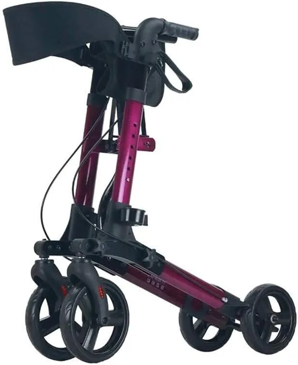 Lightweight Travel Walker Folding Rollator with Seat, Transport Chair, Dual Brake, Adjustable Height, 4 Wheels Mobility Aid(Purple)