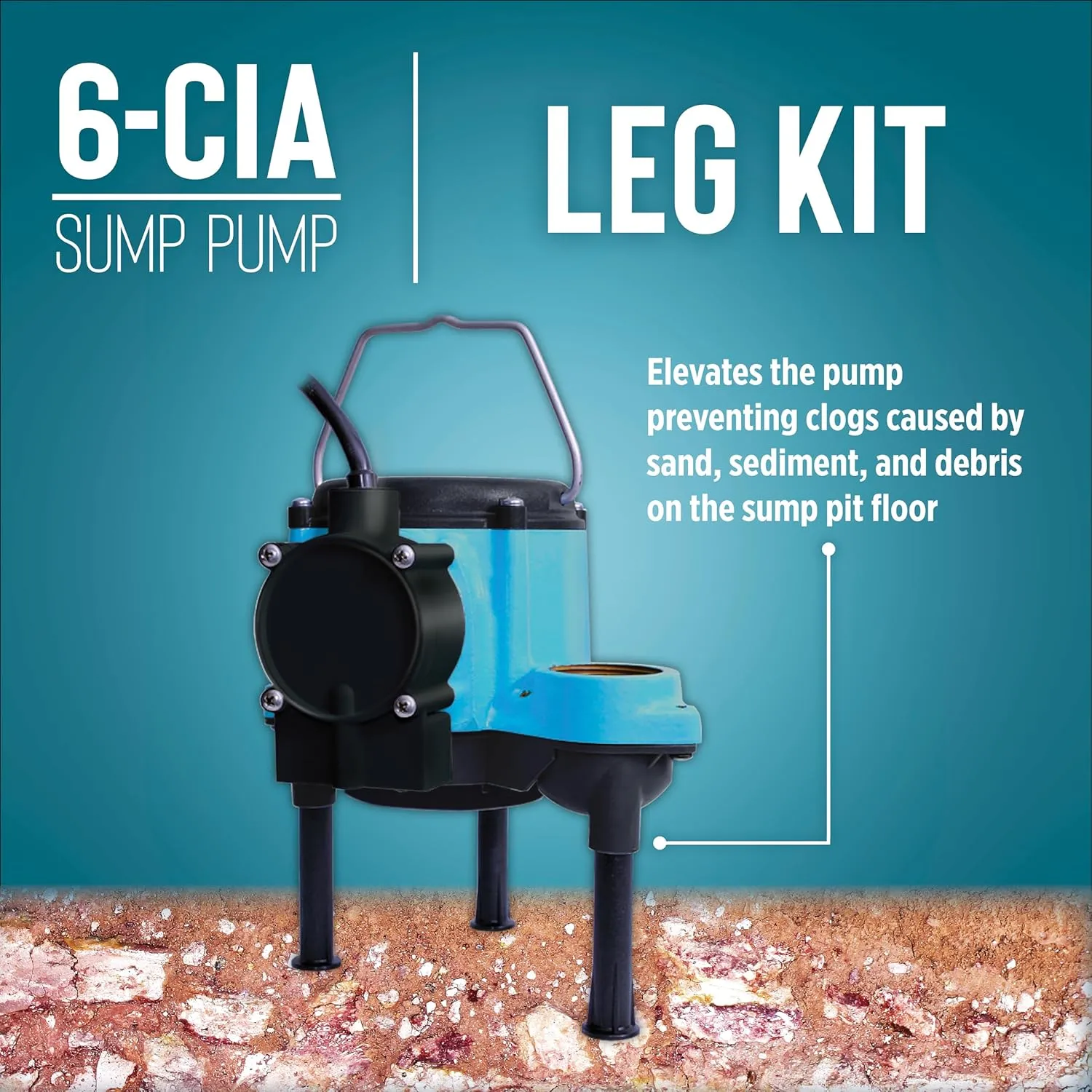 Little Giant 6-CIA 115 Volt, 1/3 HP 2760 GPH Cast Iron Submersible Sump Pump with Extended Leg Kit and Integral Diaphragm Switch, 25-Ft. Cord, Blue, 506164