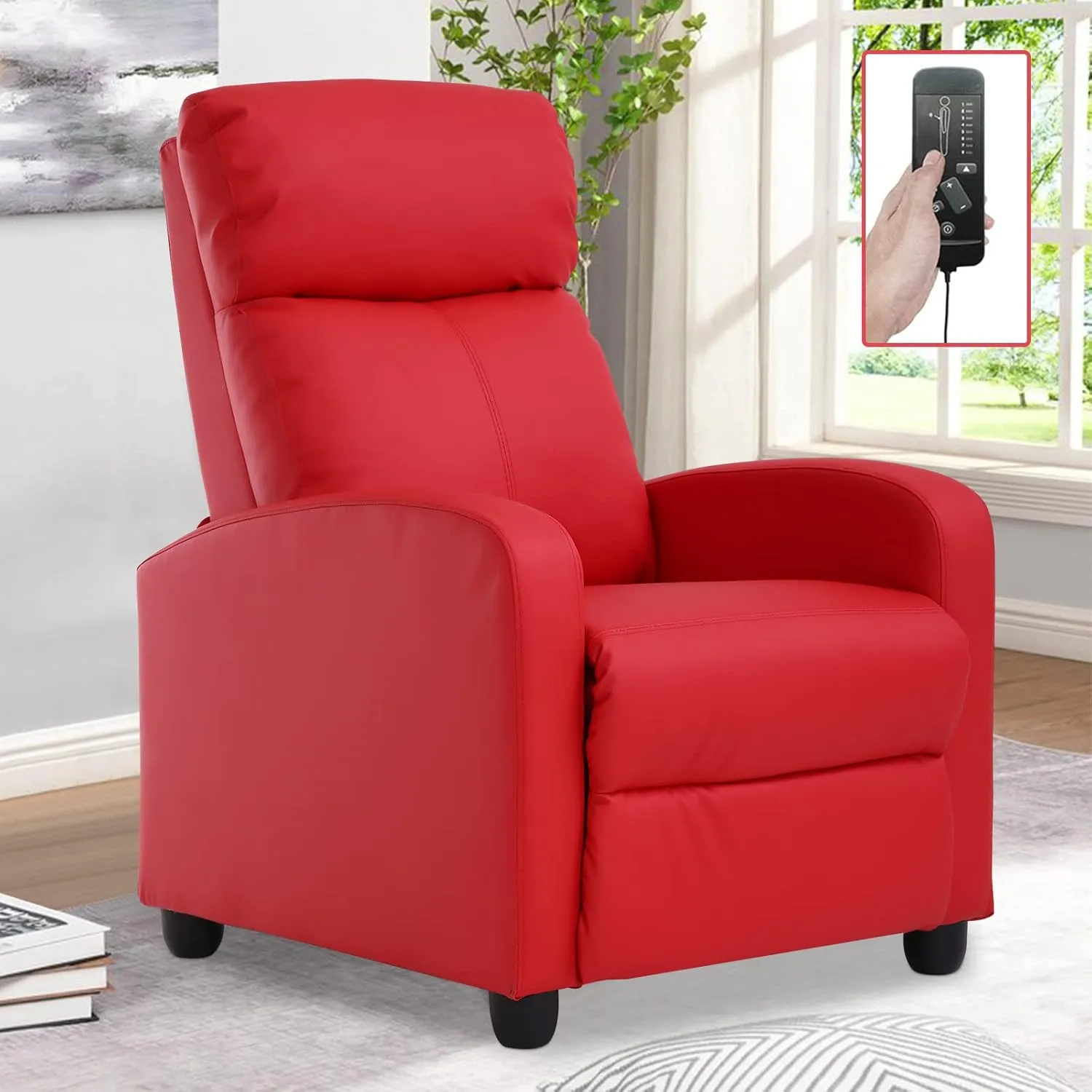 Living Room Recliner Chair Modern Reclining Easy Lounge Winback Single Sofa Reading Chair PU Leather Home Theater Seating Massage Adjustable Accent Armchair w/ Thick Seat Cushion & Backrest, Red