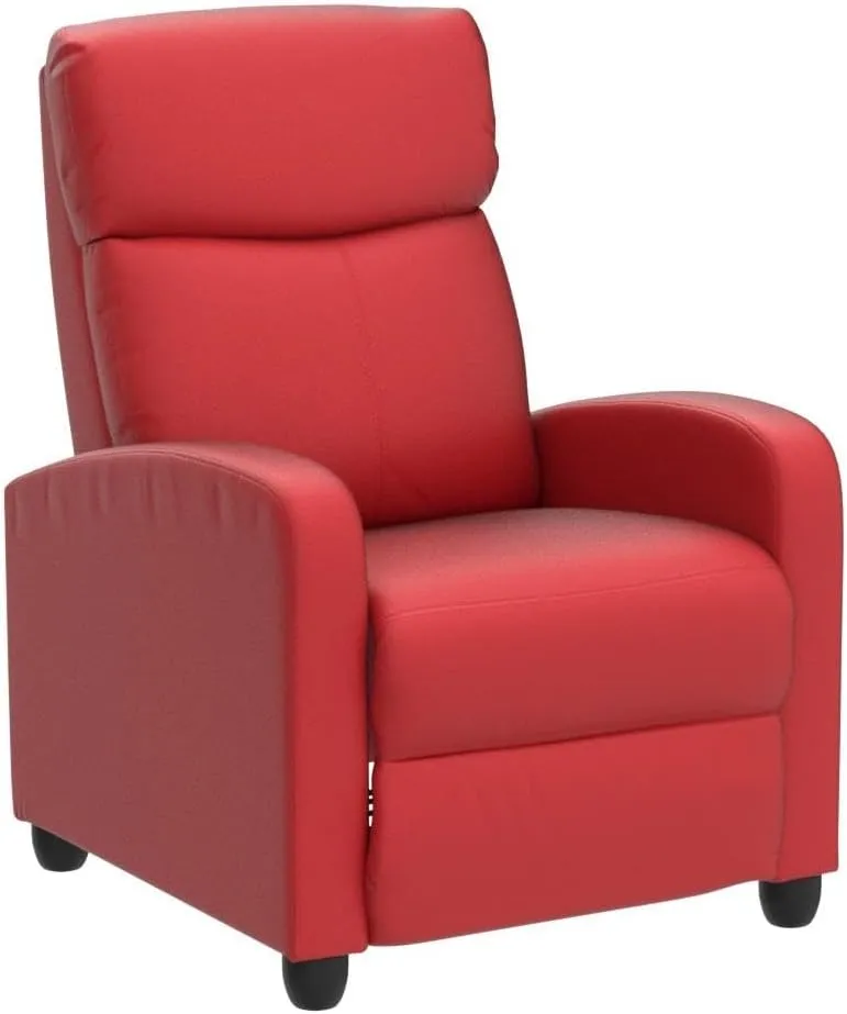 Living Room Recliner Chair Modern Reclining Easy Lounge Winback Single Sofa Reading Chair PU Leather Home Theater Seating Massage Adjustable Accent Armchair w/ Thick Seat Cushion & Backrest, Red