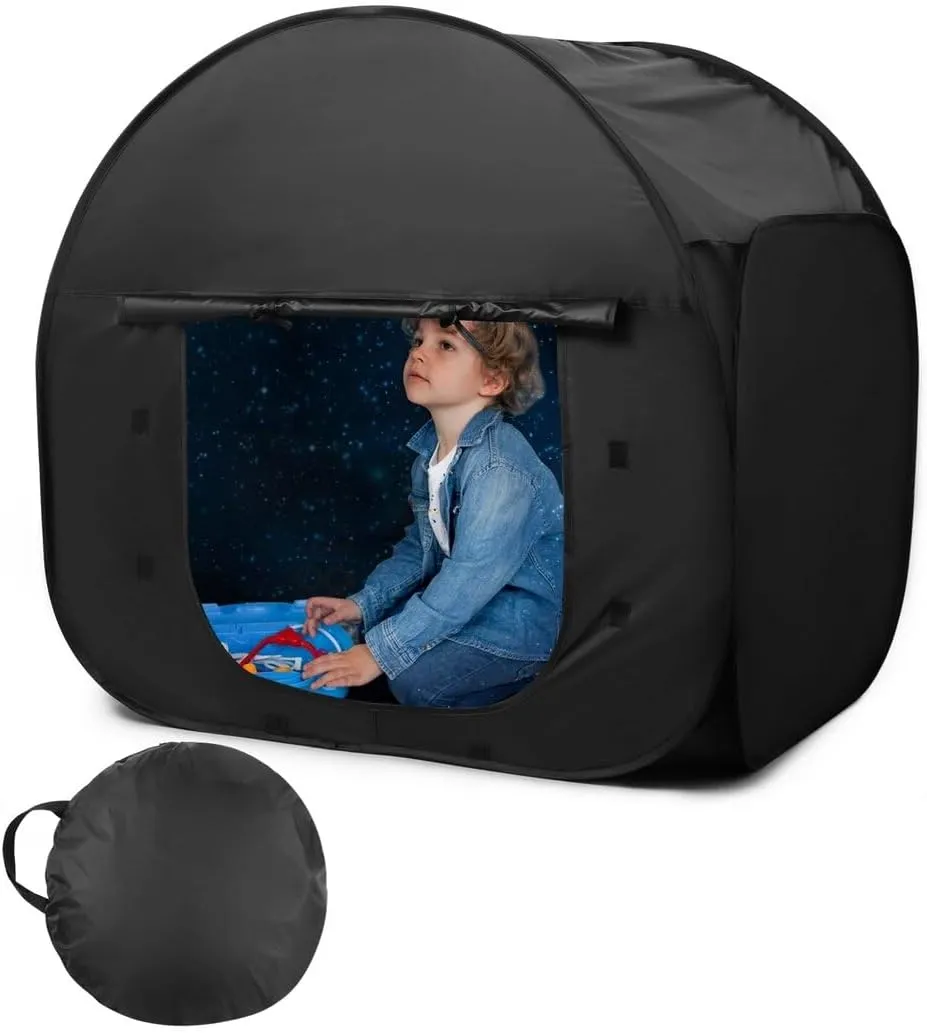 Lnrueg Sensory Tent for Kids, 35 x 35 x 35in Sensory Calm Corner with Adhesive Door, Blackout Play Tent Calming Hideout to Reduce Anxiety & Improve Focus