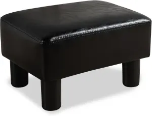 LUE BONA Modern Rectangular Foot Stool, Black Faux Leather Padded Ottoman Footrest Stool Small Foot Stool for for Living, Adults, Patio