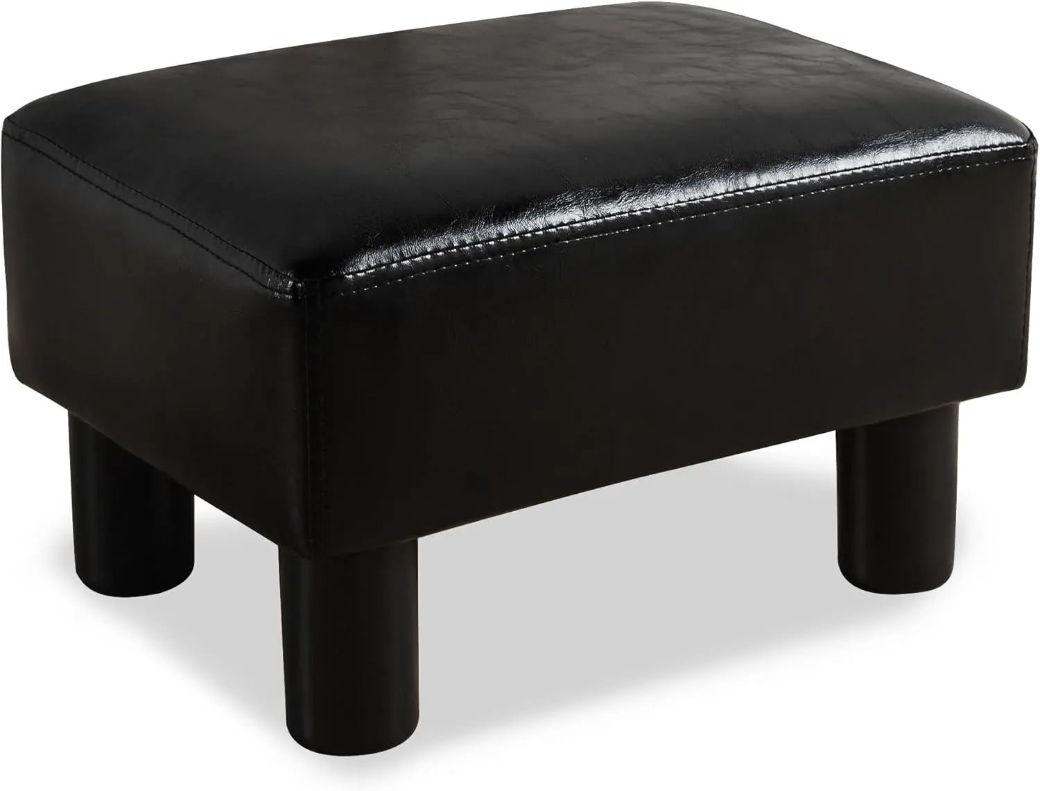 LUE BONA Modern Rectangular Foot Stool, Black Faux Leather Padded Ottoman Footrest Stool Small Foot Stool for for Living, Adults, Patio