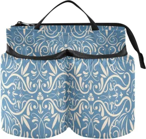 Luggage Cup Holder for Suitcase Free Hands Dual Cup Holders Portable Drink Holder Travel Cup Holder with Elastic Strap Luggage Cup Caddy Bag Ornamental Vintage Blue