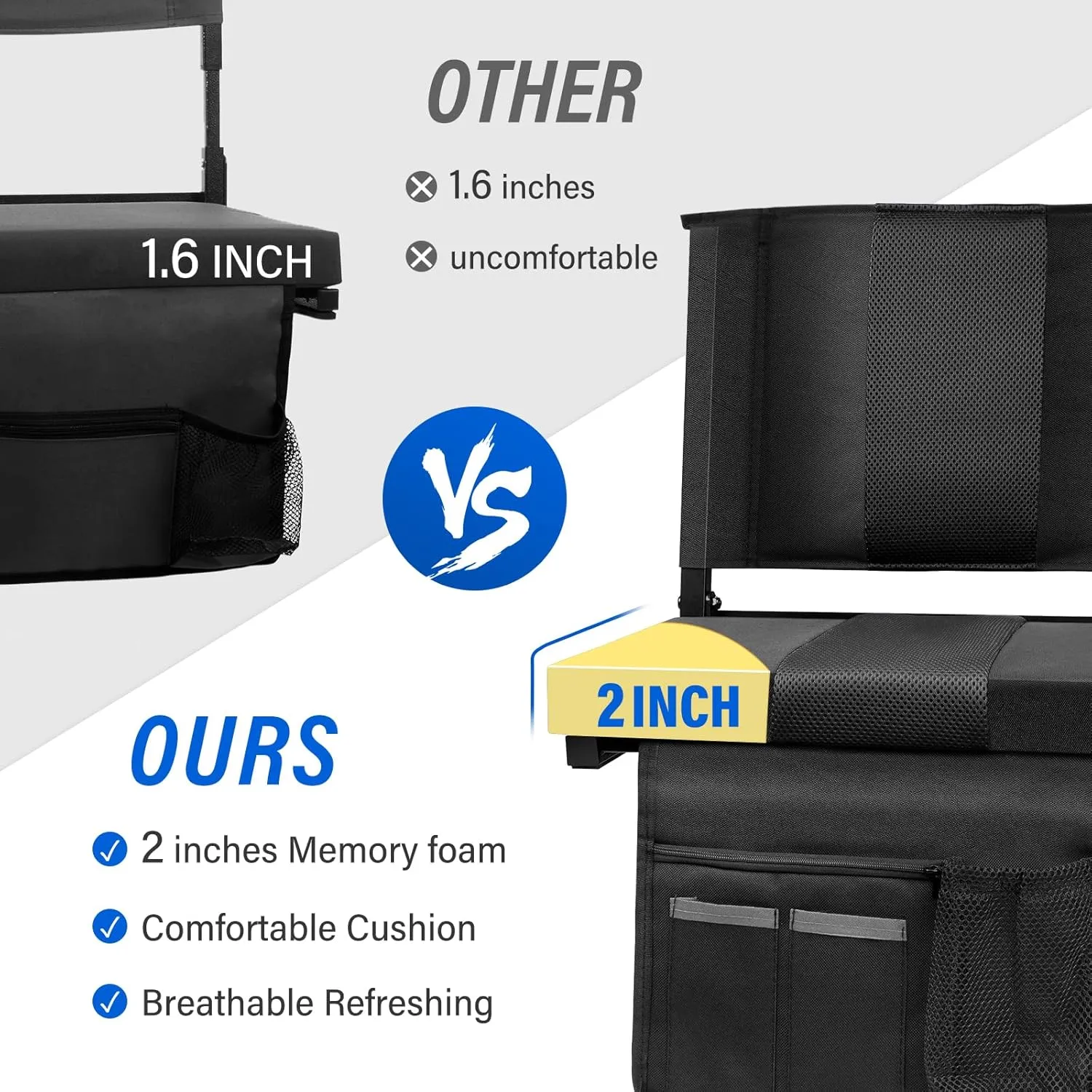 M KARMATER Stadium Seat,Portable Stadium seat Cushion with Back Support,Padded Folding Comfort Stadium Chair with Shoulder Strap,Bleacher Chairs Perfect for Sports Events