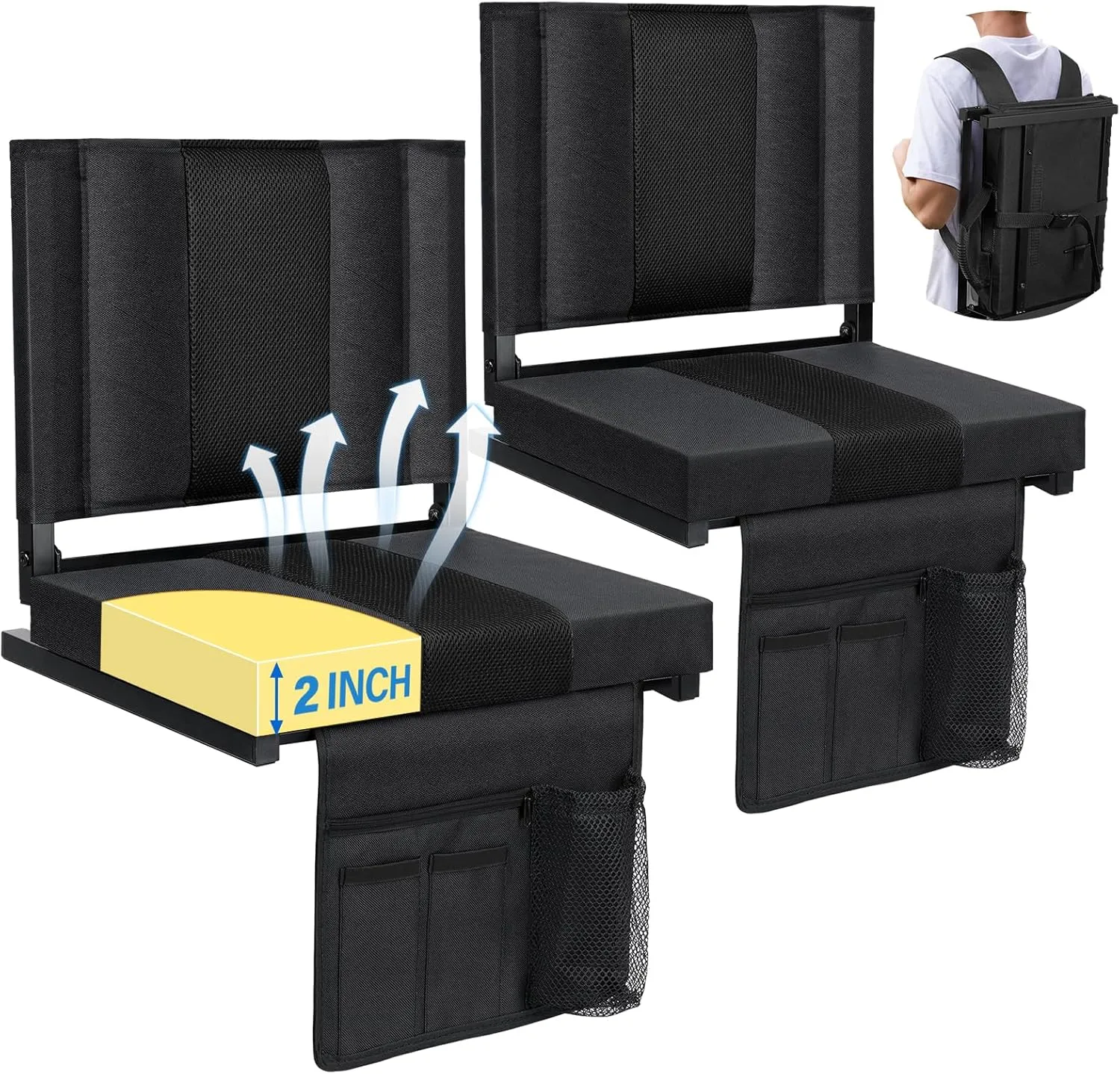 M KARMATER Stadium Seat,Portable Stadium seat Cushion with Back Support,Padded Folding Comfort Stadium Chair with Shoulder Strap,Bleacher Chairs Perfect for Sports Events