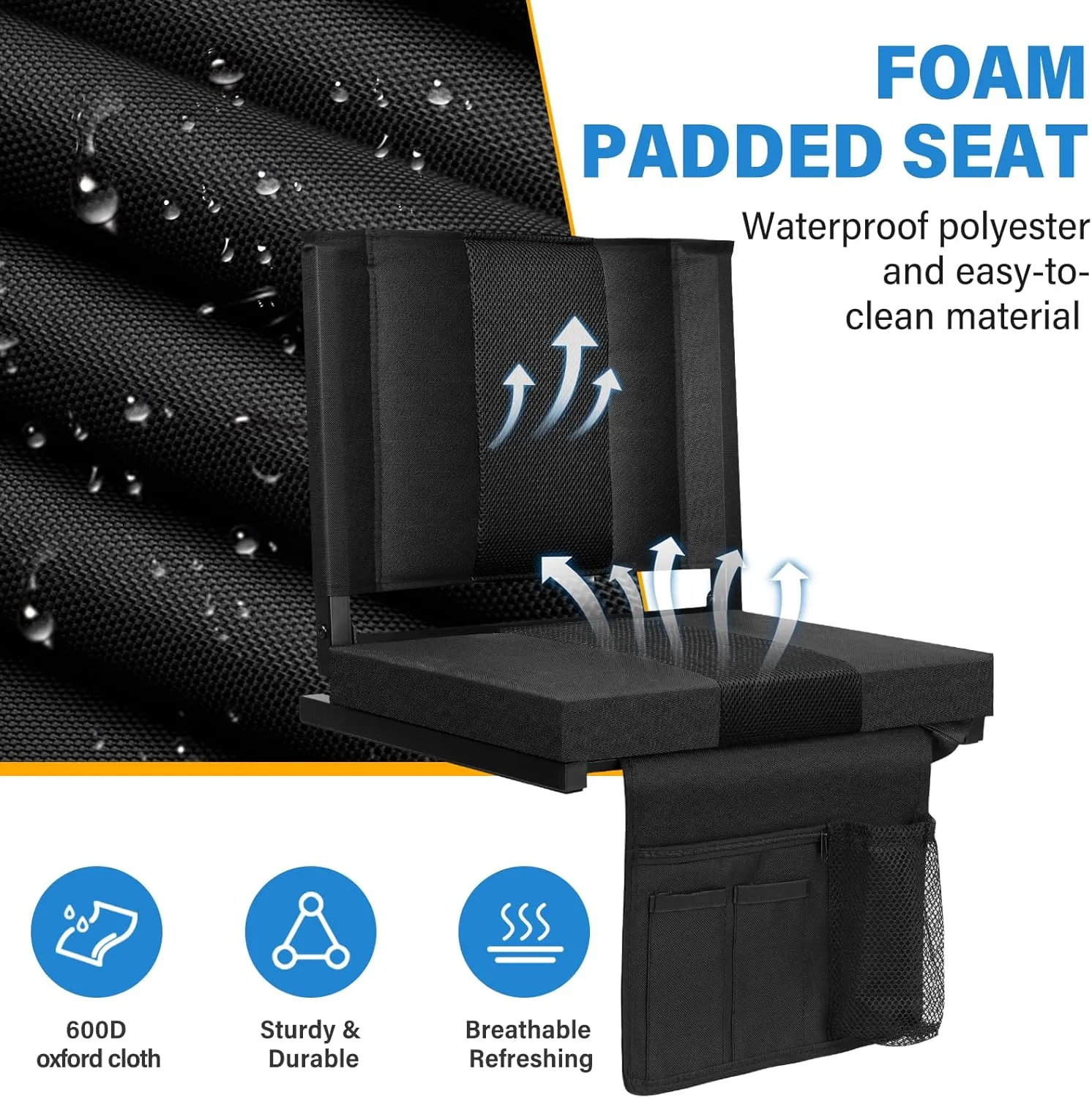 M KARMATER Stadium Seat,Portable Stadium seat Cushion with Back Support,Padded Folding Comfort Stadium Chair with Shoulder Strap,Bleacher Chairs Perfect for Sports Events