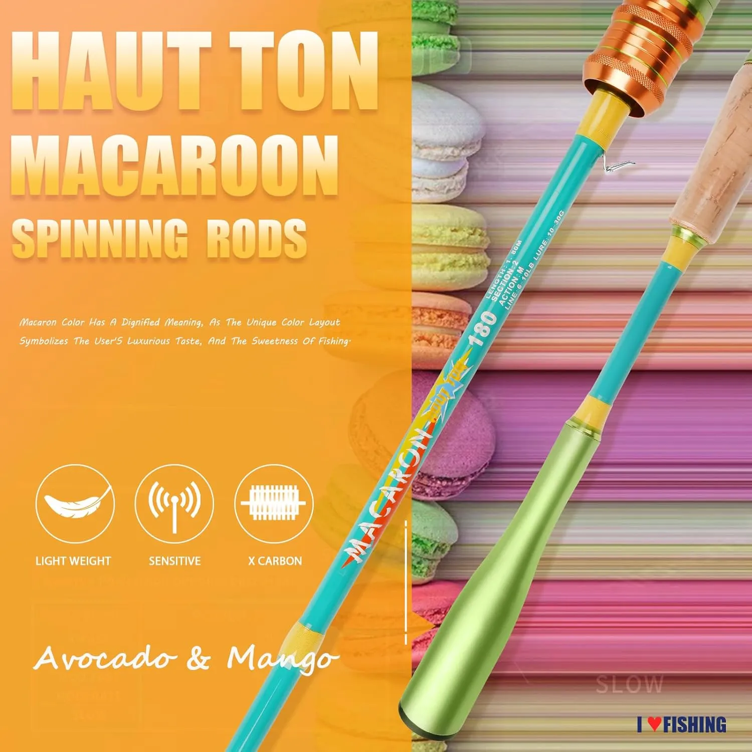 Macaroon Spinning Rod & Casting Fishing Rods,24Ton IM6 Graphite Carbon Fiber Baitcaster Rod,Twin-Tip Fishing Pole