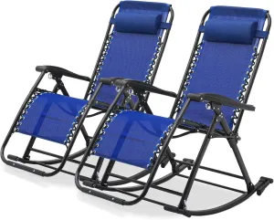 Magshion Patio Rocking Chair 2 Pieces Zero Gravity Chair Outdoor Folding Recliner Foldable Lounge Chair Outdoor Pool Chair for Home Living Room Backyard Balcony and Beach, Support up to 300 lbs (Blue)
