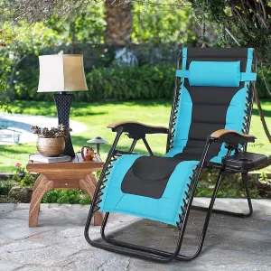 MAISON ARTS Oversize Zero Gravity Lawn Chairs Set of 2 XL Padded Anti Gravity Lounge Chairs Adjustable Recliner w/Pillow & Cup Holder Outdoor Camp Chairs for Poolside Yard, Support 350lbs, Blue