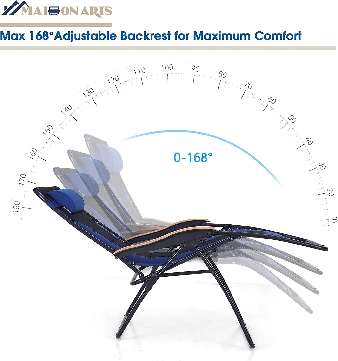 MAISON ARTS Oversize Zero Gravity Lawn Chairs Set of 2 XL Padded Anti Gravity Lounge Chairs Adjustable Recliner w/Pillow & Cup Holder Outdoor Camp Chairs for Poolside Yard, Support 350lbs, Blue