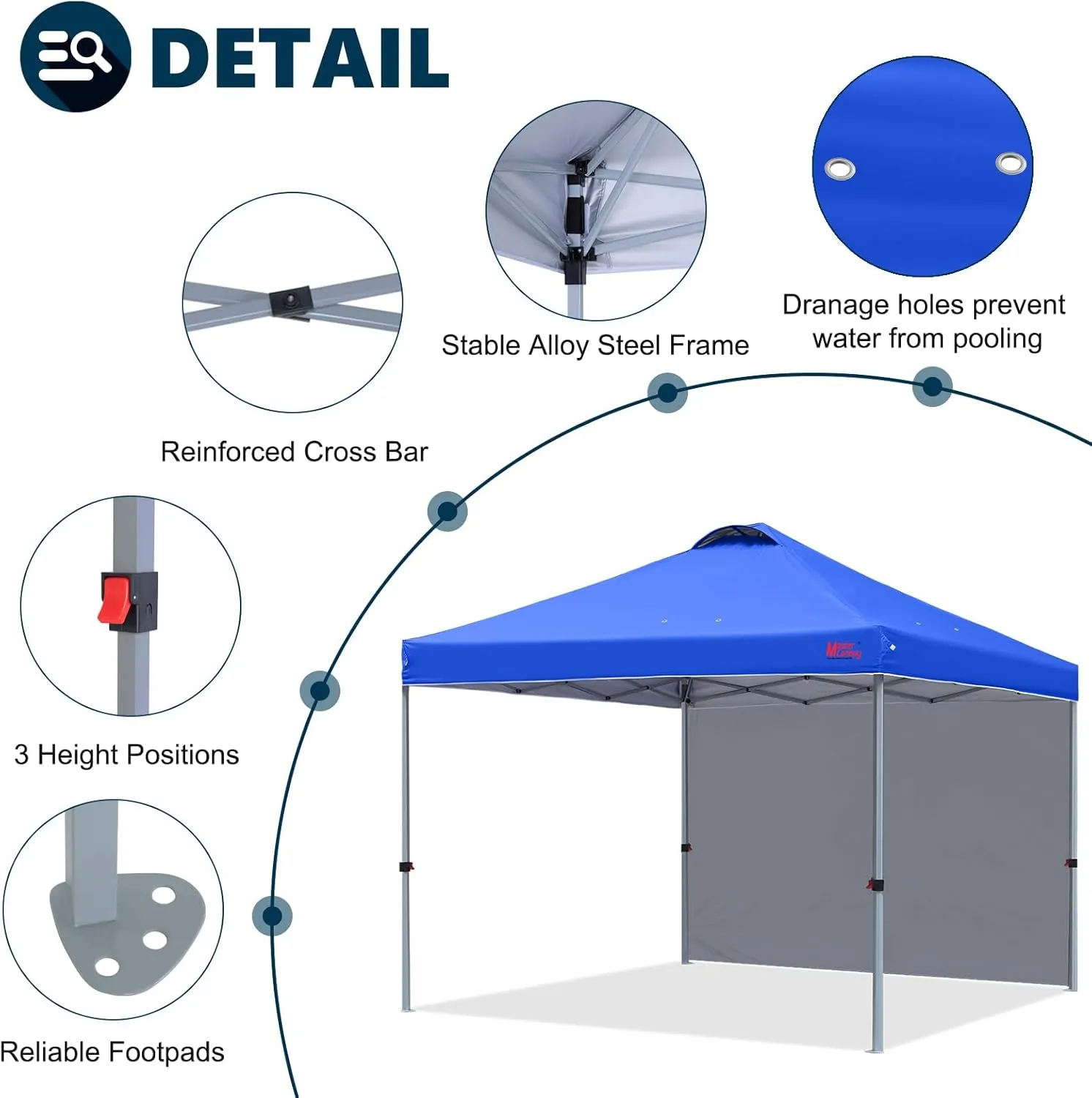 MASTERCANOPY Durable Pop-up Canopy Tent with 1 Sidewall (10'x10',Blue)