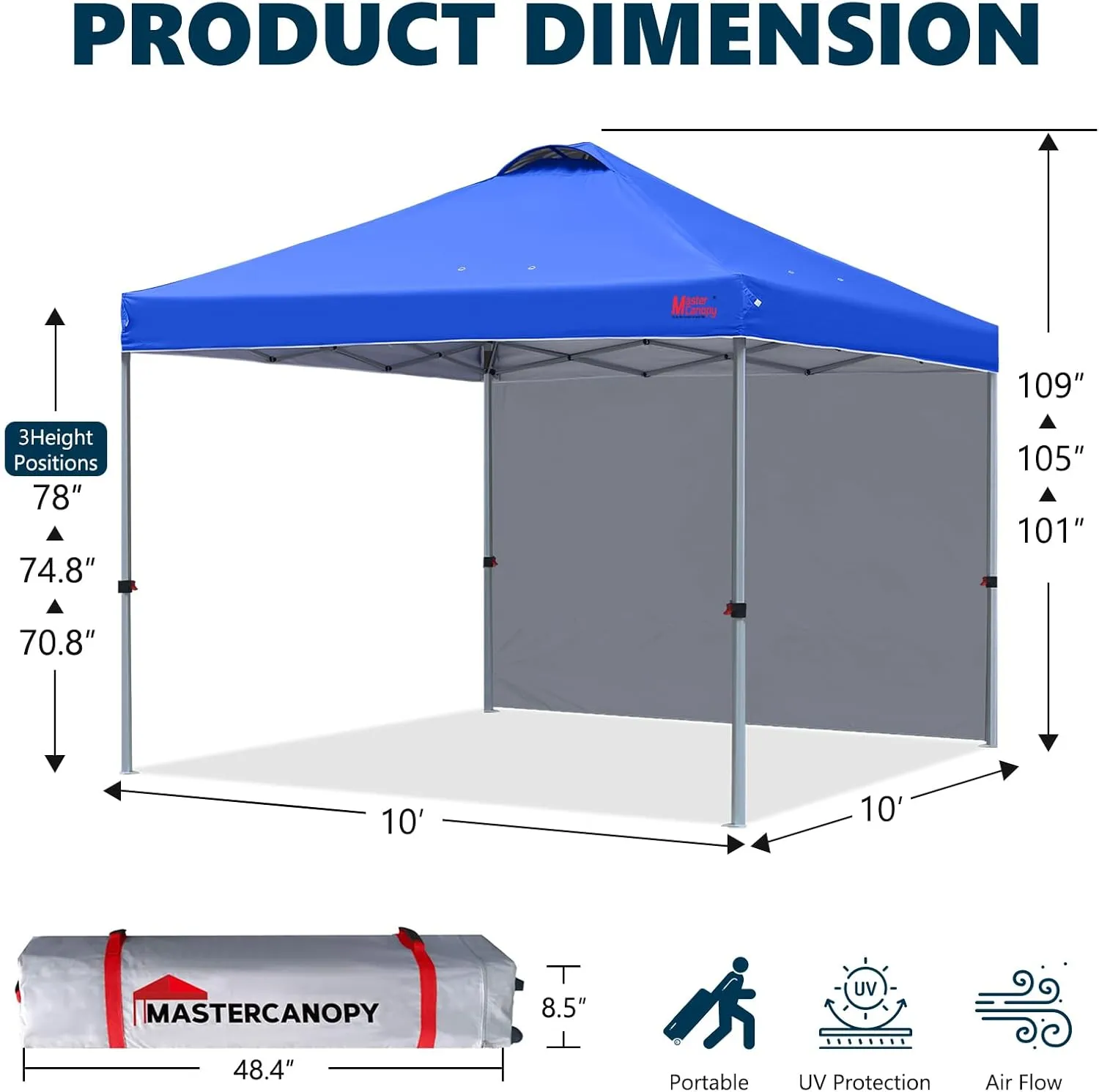 MASTERCANOPY Durable Pop-up Canopy Tent with 1 Sidewall (10'x10',Blue)