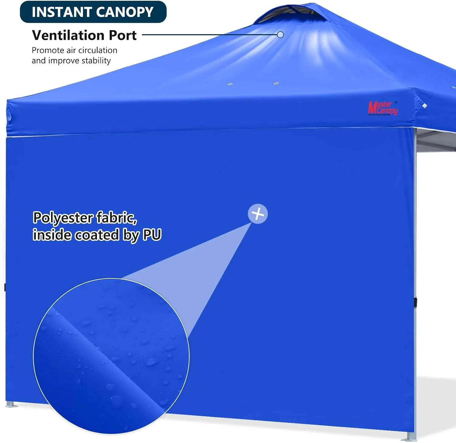 MASTERCANOPY Durable Pop-up Canopy Tent with 1 Sidewall (10'x10',Blue)