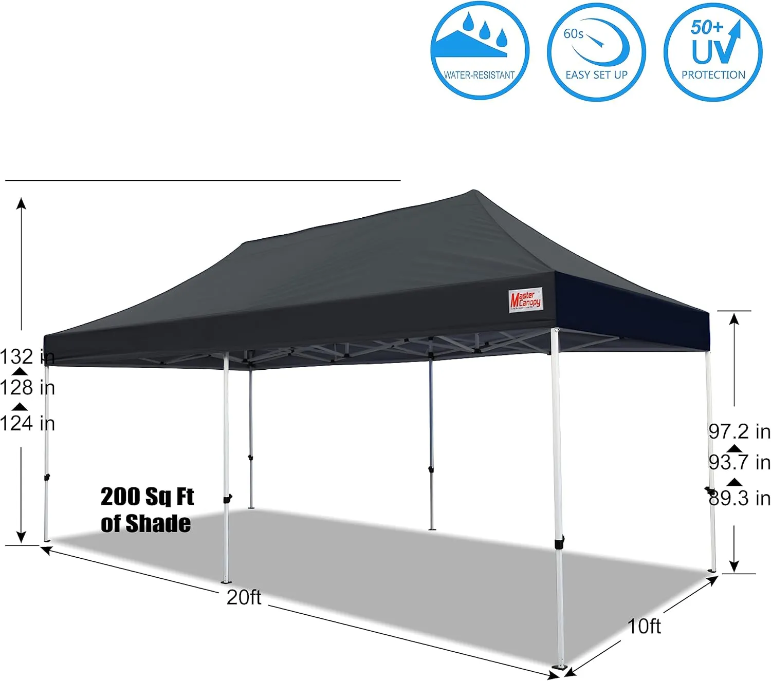 MASTERCANOPY Pop Up Canopy Tent Commercial 10x20 Instant Shelter (Black)