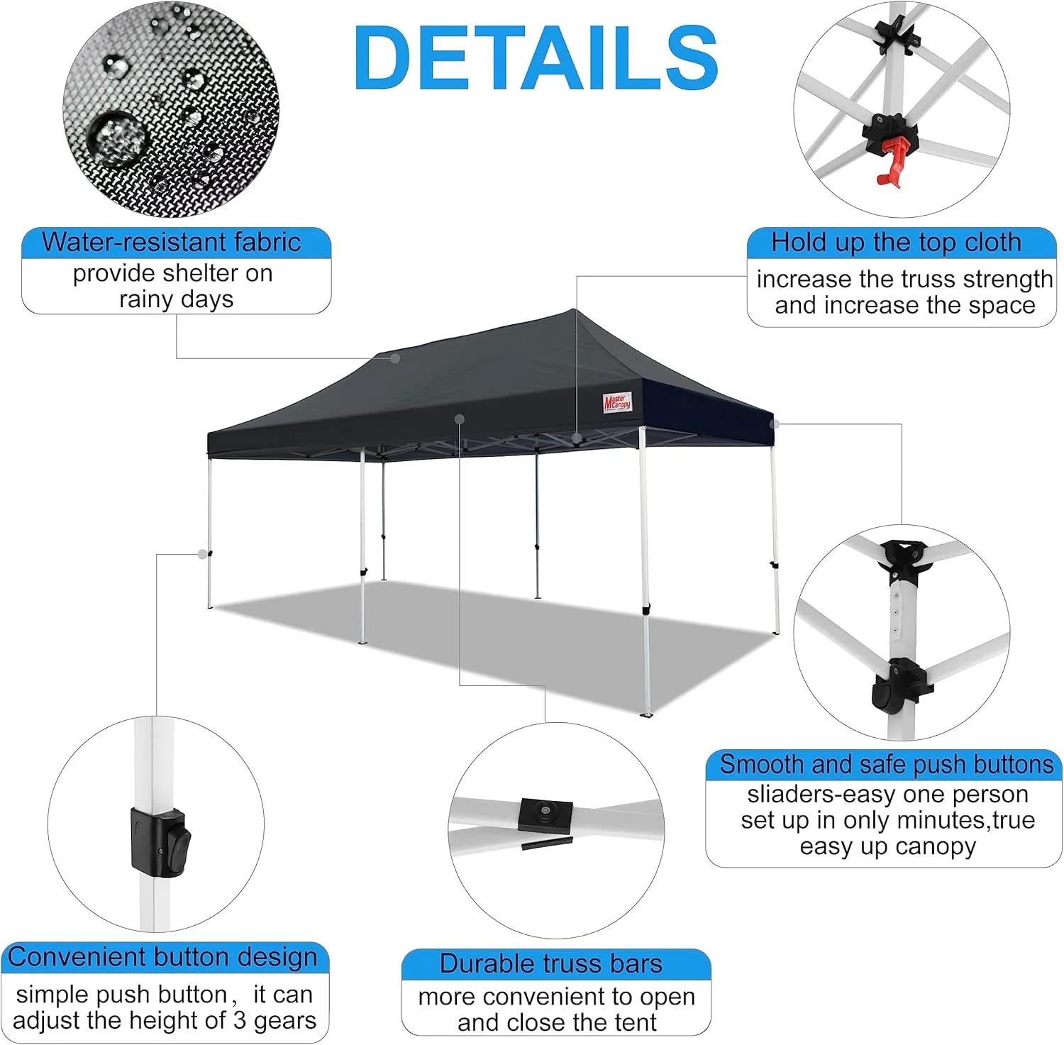 MASTERCANOPY Pop Up Canopy Tent Commercial 10x20 Instant Shelter (Black)