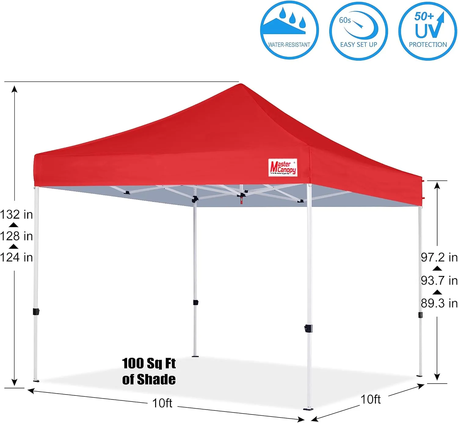 MASTERCANOPY Pop Up Canopy Tent Commercial Grade 10x10 Instant Shelter (Red)