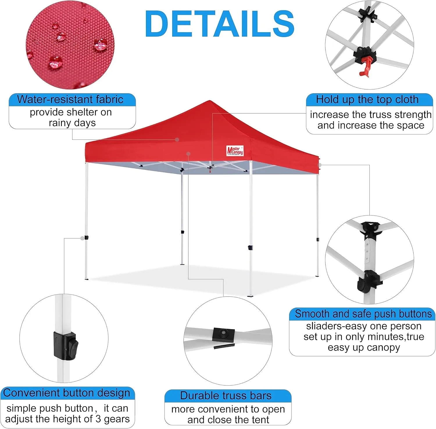 MASTERCANOPY Pop Up Canopy Tent Commercial Grade 10x10 Instant Shelter (Red)