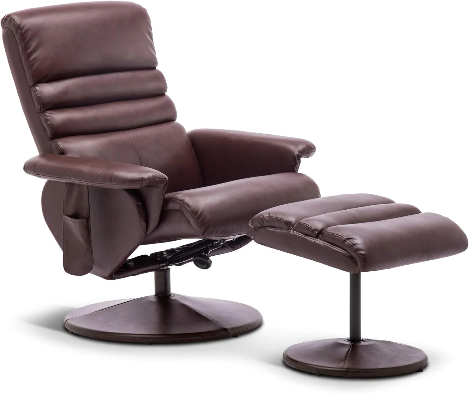 Mcombo Recliner with Ottoman, Reclining Chair with Massage, 360 Swivel Living Room Chair Faux Leather, 7902 (Dark Brown)