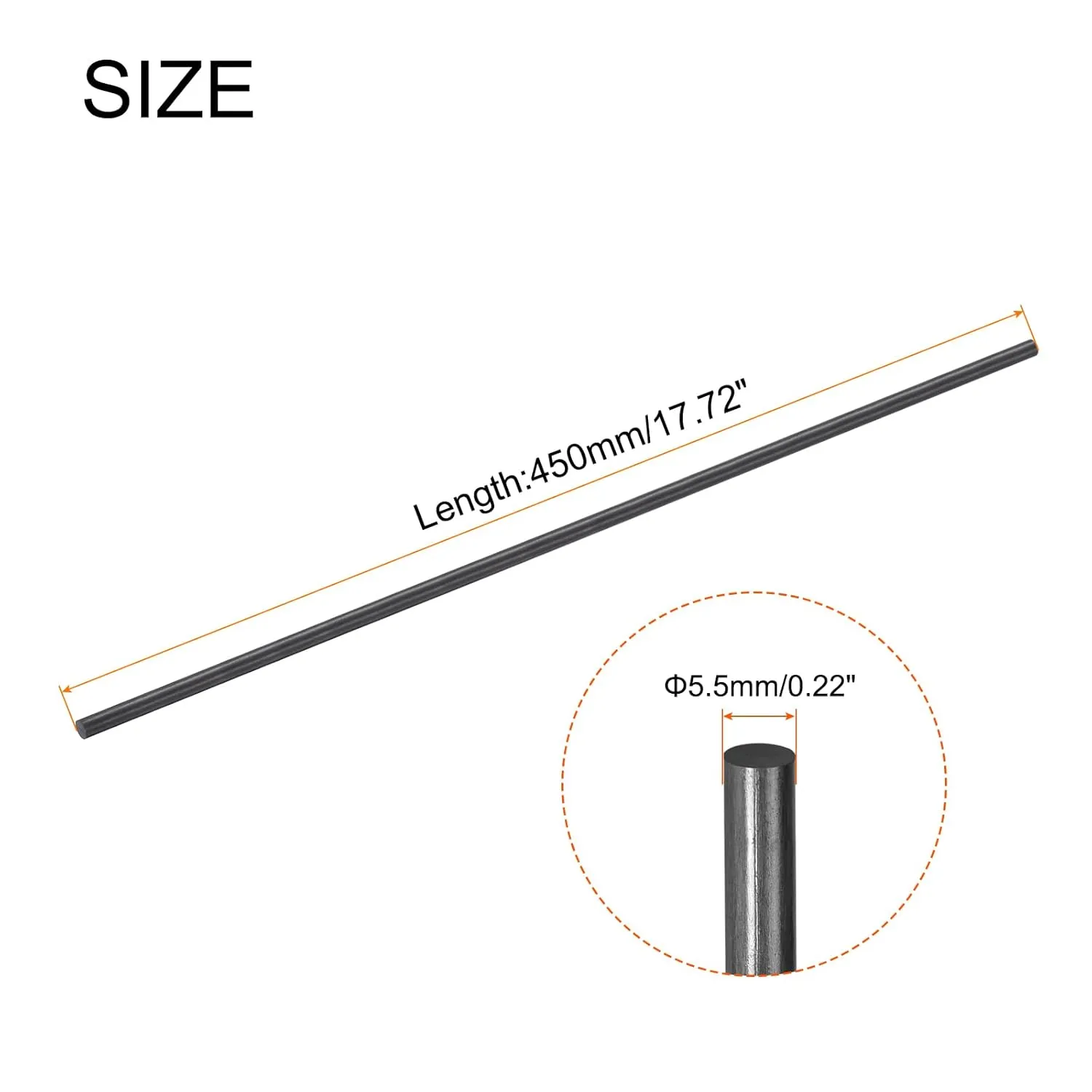 MECCANIXITY Carbon Fiber Rod Pole, 5.5mm x 450mm for RC Car Plane DIY Tool Wing Tube Quadcopter Arm, Pack of 4