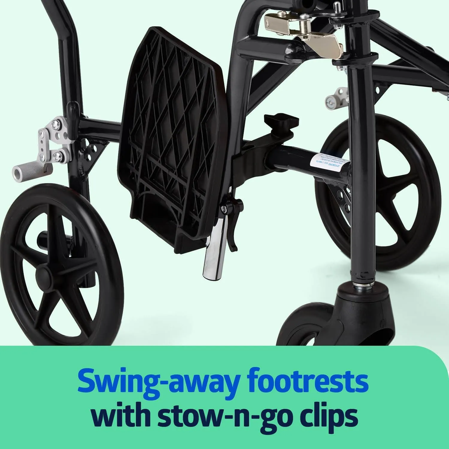Medline Ultra Lightweight Transport Wheelchair for Adults, Foldable, 19-Inch Seat Width, Black Frame, Black Upholstery