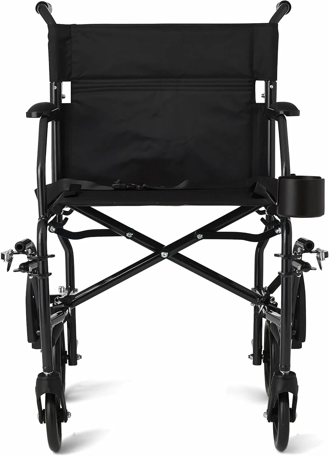 Medline Ultra Lightweight Transport Wheelchair for Adults, Foldable, 19-Inch Seat Width, Black Frame, Black Upholstery