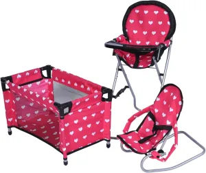 Mega Baby Doll Accessories Set, 3-1 Baby Doll Crib, Baby Doll High Chair & Bouncer Seat. 18 inch Doll Accessories with Doll Bed. 18" Dolls Furniture Play Stuff. Toys for Girls Ages 3-5,4-6,5-7,8-10