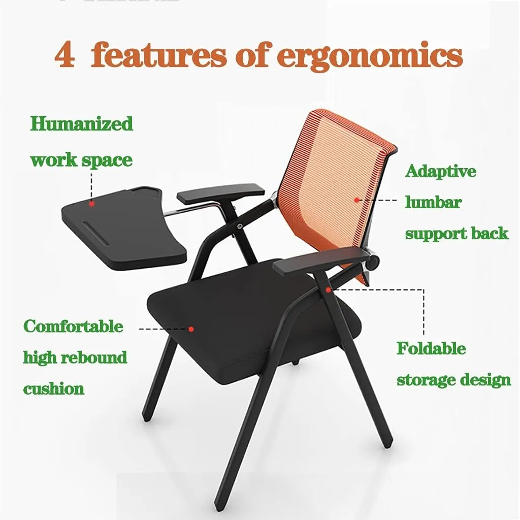 MEHWSUR Student Chair with Desk Attached,Tablet Arm Chair Mesh Office Chair with Lumbar Support,Foldable Computer Desk Chair with Writing Board and Cup Holder Metal Frame Backrest (Color : Green)